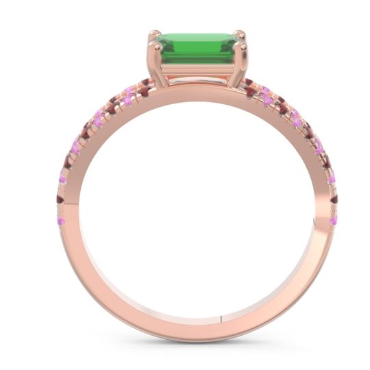 Cathedral Pave Emerald Cut Makara Ring