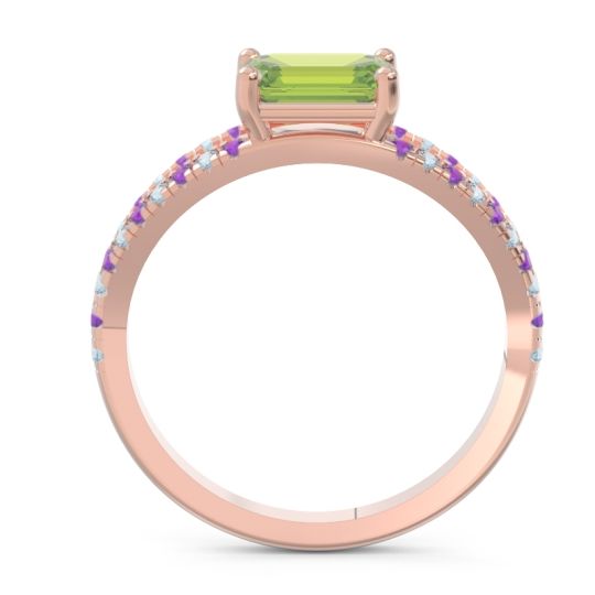 Cathedral Pave Emerald Cut Makara Ring