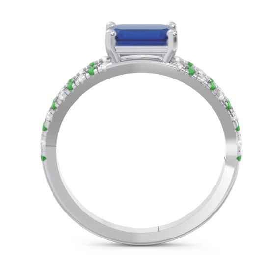 Cathedral Pave Emerald Cut Makara Ring