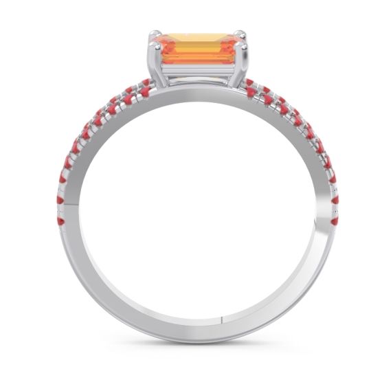 Cathedral Pave Emerald Cut Makara Ring