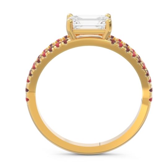Cathedral Pave Emerald Cut Makara Ring