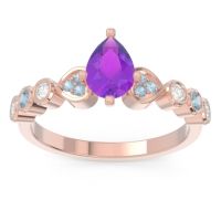 Amethyst Ring In 18K Rose Gold With Aquamarine And Lab Diamond Tsaru Pear Modern Ring