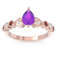 Amethyst Ring In 18K Rose Gold With Diamond And Garnet Tsaru Pear Modern Ring