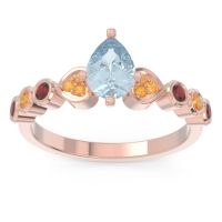Aquamarine Ring In 18K Rose Gold With Citrine And Garnet Tsaru Pear Modern Ring