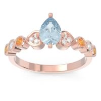 Aquamarine Ring In 14K Rose Gold With Diamond And Citrine Tsaru Pear Modern Ring