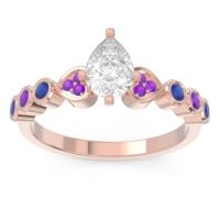 Lab Diamond Ring In 18K Rose Gold With Amethyst And Blue Sapphire Tsaru Pear Modern Ring