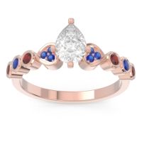 Lab Diamond Ring In 14K Rose Gold With Blue Sapphire And Garnet Tsaru Pear Modern Ring