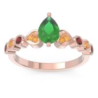 Emerald Ring In 18K Rose Gold With Citrine And Garnet Tsaru Pear Modern Ring