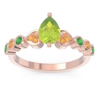 Peridot Ring In 18K Rose Gold With Citrine And Emerald Tsaru Pear Modern Ring