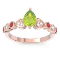 Peridot Ring In 18K Rose Gold With Diamond And Ruby Tsaru Pear Modern Ring
