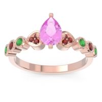 Pink Tourmaline Ring In 18K Rose Gold With Garnet And Emerald Tsaru Pear Modern Ring