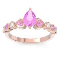 Pink Tourmaline Engagement Ring In 18K Rose Gold With Diamond - Tsaru Pear Modern Ring
