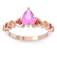 Pink Tourmaline Ring In 18K Rose Gold With Ruby And Citrine Tsaru Pear Modern Ring