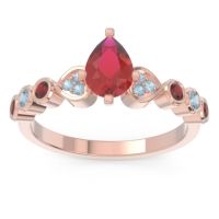 Ruby Ring In 14K Rose Gold With Aquamarine And Garnet Tsaru Pear Modern Ring