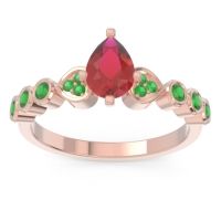Ruby Ring In 18K Rose Gold With Emerald Tsaru Pear Modern Ring