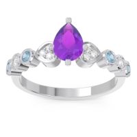 Amethyst Ring In Palladium With Diamond And Aquamarine Tsaru Pear Modern Ring