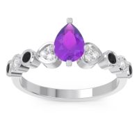 Amethyst Ring In Palladium With Lab Diamond And Black Onyx Tsaru Pear Modern Ring