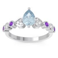 Aquamarine Ring In Palladium With Diamond And Amethyst Tsaru Pear Modern Ring