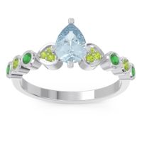 Aquamarine Ring In Palladium With Peridot And Emerald Tsaru Pear Modern Ring