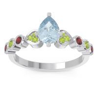Aquamarine Ring In Palladium With Peridot And Garnet Tsaru Pear Modern Ring
