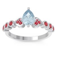Aquamarine Ring In Palladium With Ruby Tsaru Pear Modern Ring