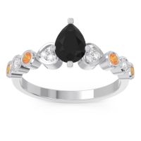 Black Onyx Ring In Palladium With Lab Diamond And Citrine Tsaru Pear Modern Ring