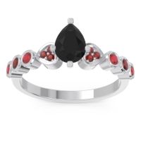 Black Onyx Ring In Palladium With Garnet And Ruby Tsaru Pear Modern Ring