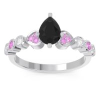 Black Onyx Engagement Ring In Palladium With Pink Tourmaline And Diamond - Tsaru Pear Modern Ring