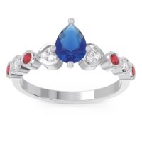 Blue Sapphire Ring In Palladium With Lab Diamond And Ruby Tsaru Pear Modern Ring