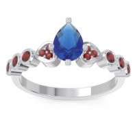 Blue Sapphire Ring In 14k White Gold With Garnet Tsaru Pear Modern Ring