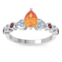 Citrine Ring In Palladium With Aquamarine And Garnet Tsaru Pear Modern Ring
