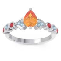 Citrine Ring In Palladium With Aquamarine And Ruby Tsaru Pear Modern Ring