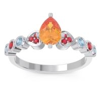 Citrine Ring In Palladium With Ruby And Aquamarine Tsaru Pear Modern Ring