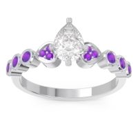 Lab Diamond Ring In Palladium With Amethyst Tsaru Pear Modern Ring