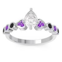 Lab Diamond Ring In Palladium With Amethyst And Black Onyx Tsaru Pear Modern Ring