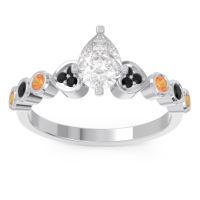 Lab Diamond Ring In Palladium With Black Onyx And Citrine Tsaru Pear Modern Ring