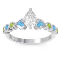 Lab Diamond Ring In Palladium With Swiss Blue Topaz And Peridot Tsaru Pear Modern Ring