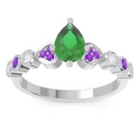 Emerald Engagement Ring In Palladium With Amethyst And Diamond - Tsaru Pear Modern Ring