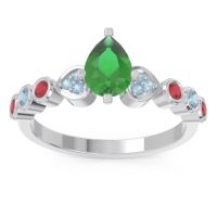 Emerald Ring In Palladium With Aquamarine And Ruby Tsaru Pear Modern Ring