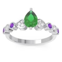 Emerald Ring In Palladium With Diamond And Amethyst Tsaru Pear Modern Ring