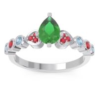 Emerald Ring In Palladium With Ruby And Aquamarine Tsaru Pear Modern Ring