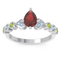 Garnet Ring In Palladium With Aquamarine And Peridot Tsaru Pear Modern Ring