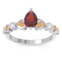 Garnet Engagement Ring In Palladium With Citrine And Diamond - Tsaru Pear Modern Ring