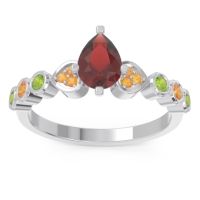 Garnet Ring In Palladium With Citrine And Peridot Tsaru Pear Modern Ring