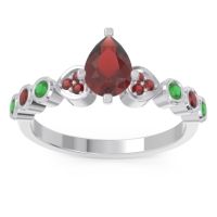 Garnet Ring In Palladium With Emerald Tsaru Pear Modern Ring