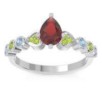 Garnet Ring In Palladium With Peridot And Aquamarine Tsaru Pear Modern Ring