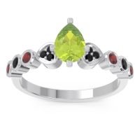 Peridot Ring In Palladium With Black Onyx And Garnet Tsaru Pear Modern Ring