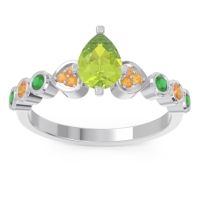 Peridot Ring In Palladium With Citrine And Emerald Tsaru Pear Modern Ring