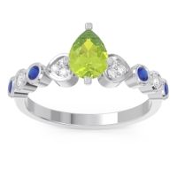 Peridot Ring In Palladium With Diamond And Blue Sapphire Tsaru Pear Modern Ring