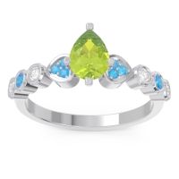Peridot Ring In Palladium With Swiss Blue Topaz And Lab Diamond Tsaru Pear Modern Ring